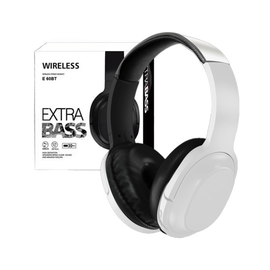 Wireless Hifi Stereo Headset E 60BT with Mic and Volume Control White